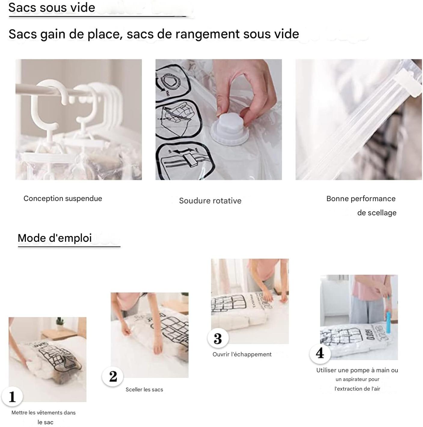 Sac de Rangement Sous Vide Suspendu avec Crochet et pompe éléctrique