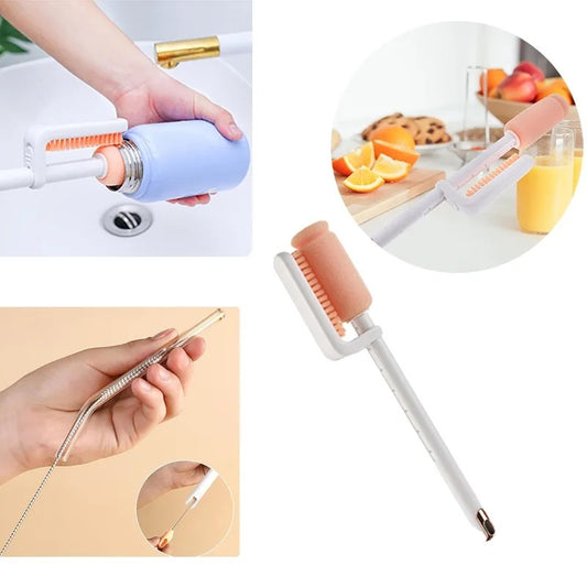 Brosse à Bouteille Télescopique Polyvalente à Double Tête